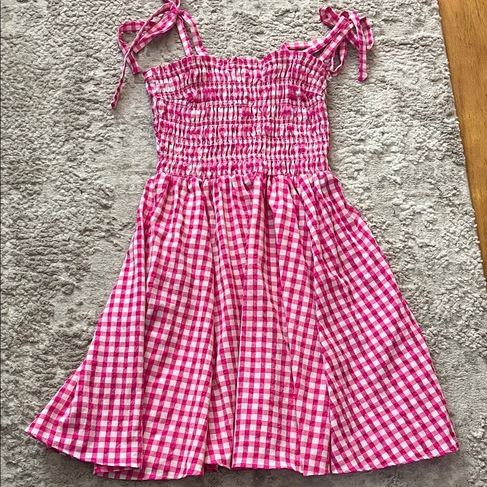 Angie Pink Gingham Tie-Shoulder Sundress